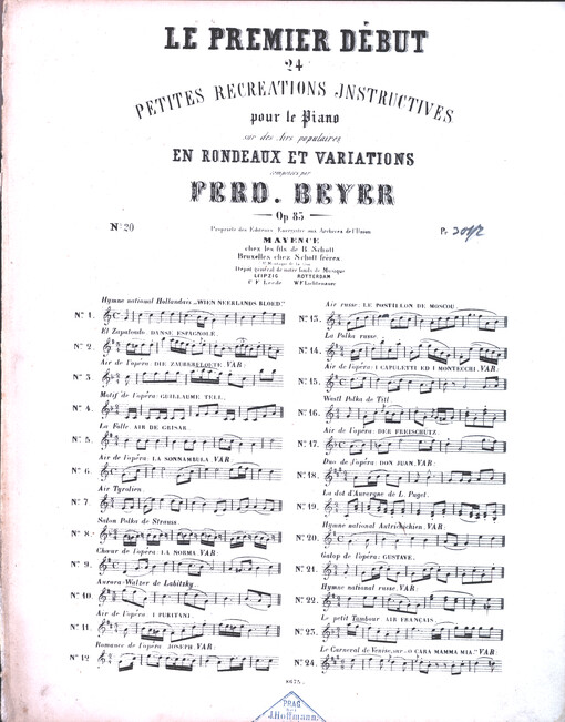 Le premier début : 24 petites récréations instructives pour le piano sur des airs populaires en rondeaux et variations : op. 83. No. 20