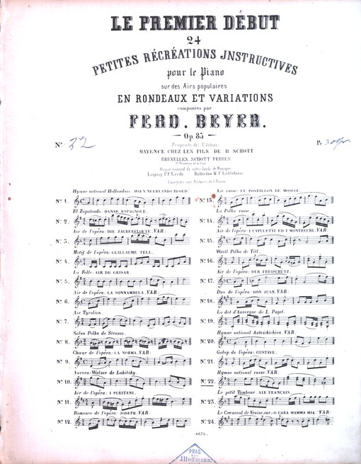 Le premier début : 24 petites récréations instructives pour le piano sur des airs populaires en rondeaux et variations : op. 83. No. 22