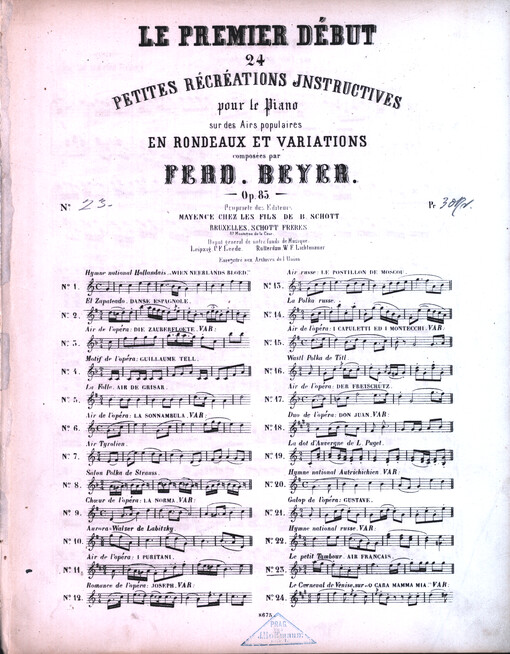 Le premier début : 24 petites récréations instructives pour le piano sur des airs populaires en rondeaux et variations : op. 83. No. 23