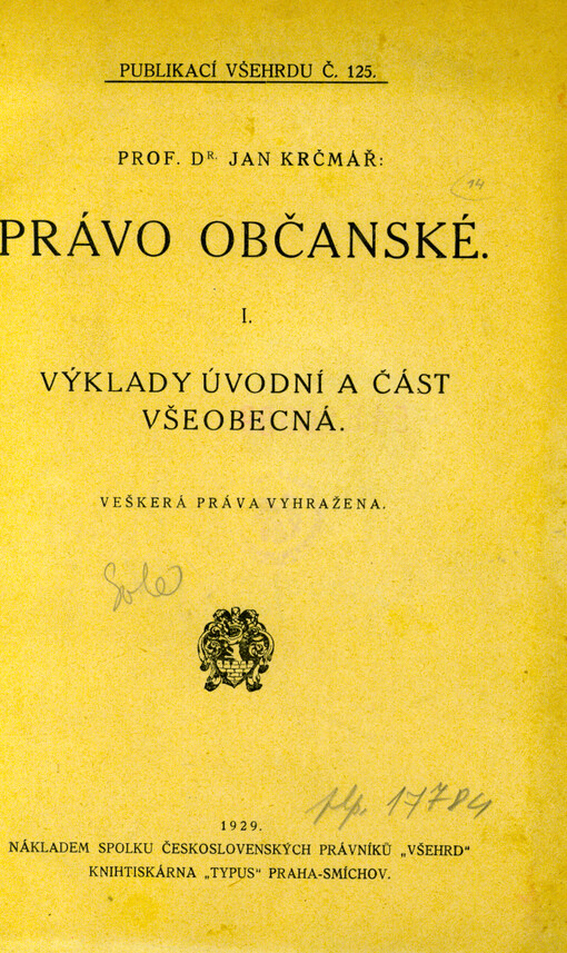 Právo občanské. I, Výklady úvodní a část všeobecná