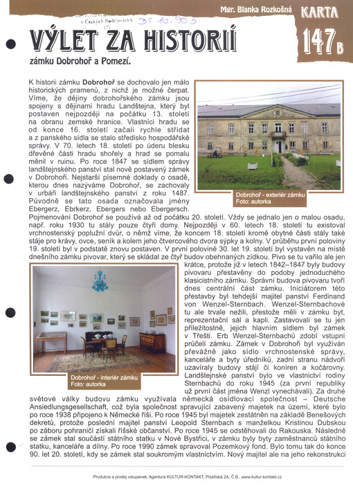 Výlet za historií zámku Dobrohoř a Pomezí