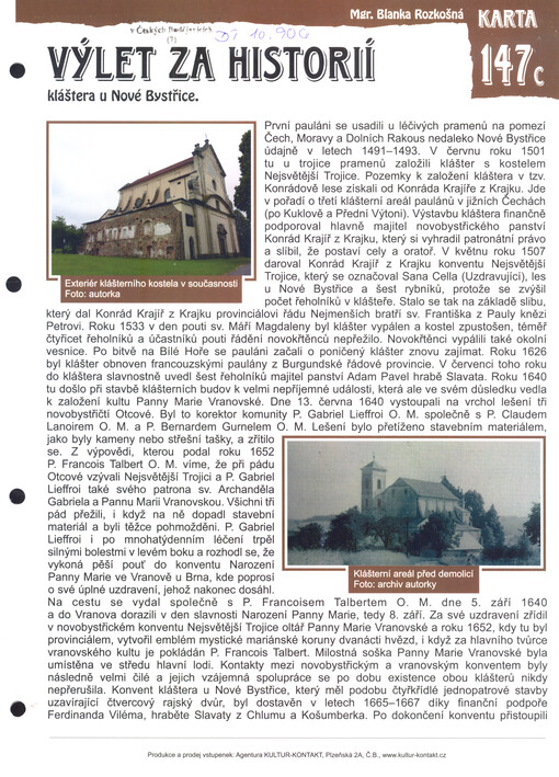 Výlet za historií kláštera u Nové Bystřice