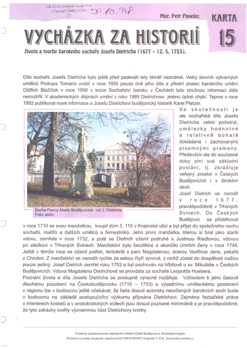 Vycházka za historií života a tvorby barokního sochaře Josefa Dietricha (1677 - 12.5.1753)