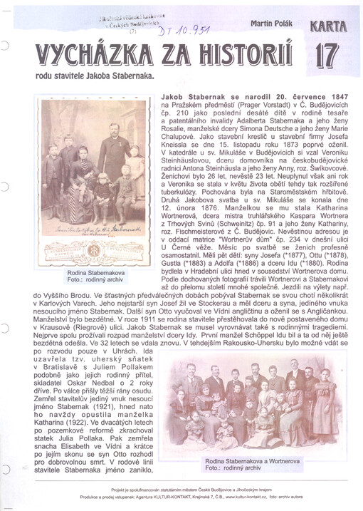 Vycházka za historií rodu stavitele Jakoba Stabernaka