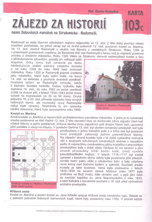 Zájezd za historií nejen židovských památek na Strakonicku - Radomyšl