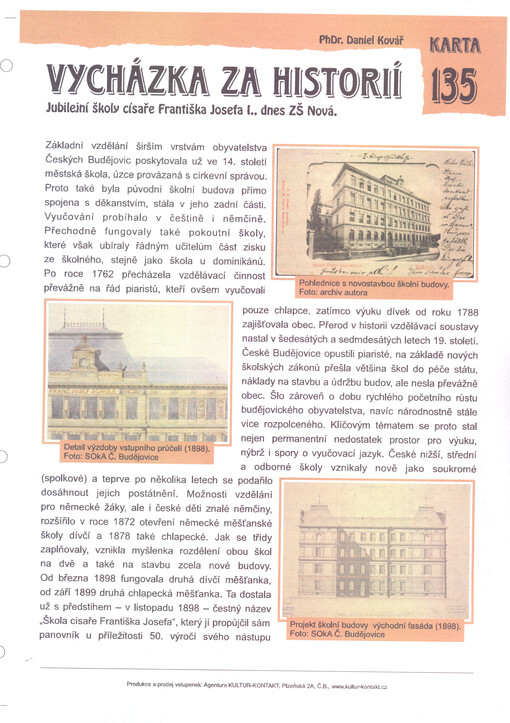 Vycházka za historií Jubilejní školy císaře Františka Josef I., dnes ZŠ Nová