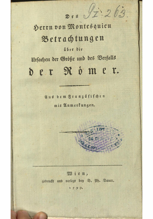 Des Herrn von Montesquieu Betrachtungen ueber die Ursachen der Groeße und des Verfalls der Roemer