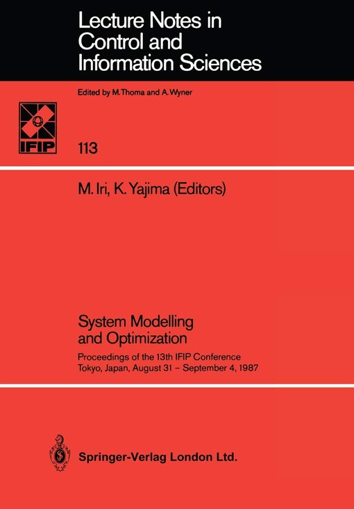 System modelling and optimization :proceedings of the 13th IFIP Conference, Tokyo, Japan, August 31-September 4, 1987