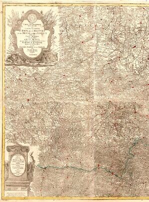 Carte Geographique representant le cours entier du Rhin de la Moselle, de la Meuse et de l´Escaut