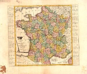 Carte de France divisée en ses 85 departements et 550 districts