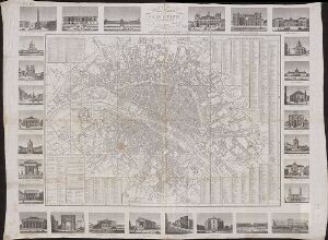 Nouveau plan routier de la ville de Paris revu en corrigé en 1838 : orné de ses principaux monuments