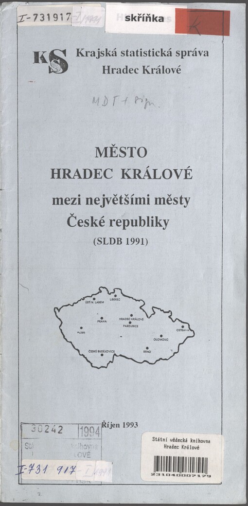 Město Hradec Králové mezi největšími městy České republiky: (SLDB 1991)