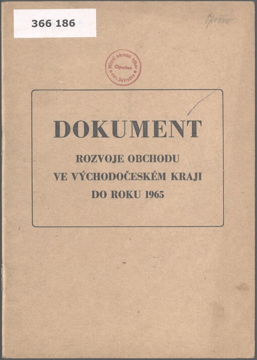 Dokument rozvoje obchodu ve Východočeském kraji do roku 1965