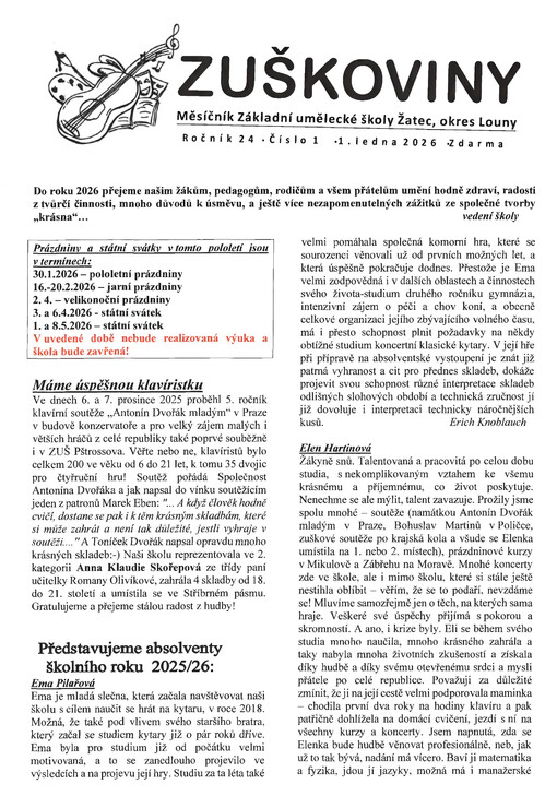 Zuškoviny : měsíčník Základní umělecké školy Žatec, okres Louny