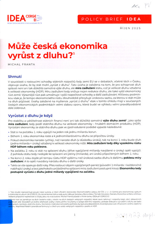 Může česká ekonomika vyrůst z dluhu?