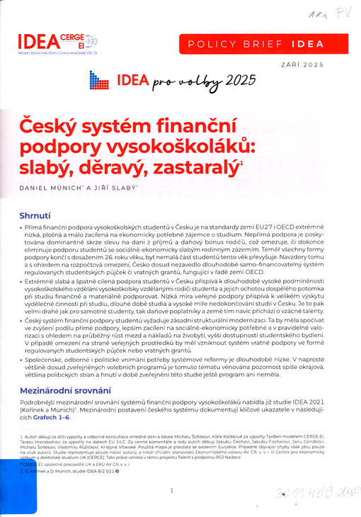 Český systém finanční podpory vysokoškoláků: slabý, děravý, zastaralý