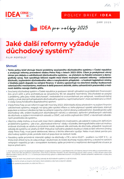 Jaké další reformy vyžaduje důchodový systém?
