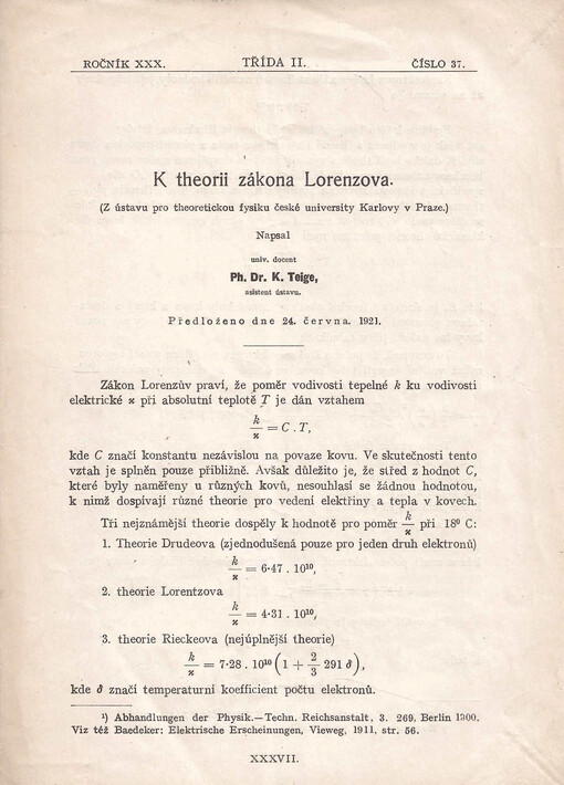 K theorii zákona Lorenzova