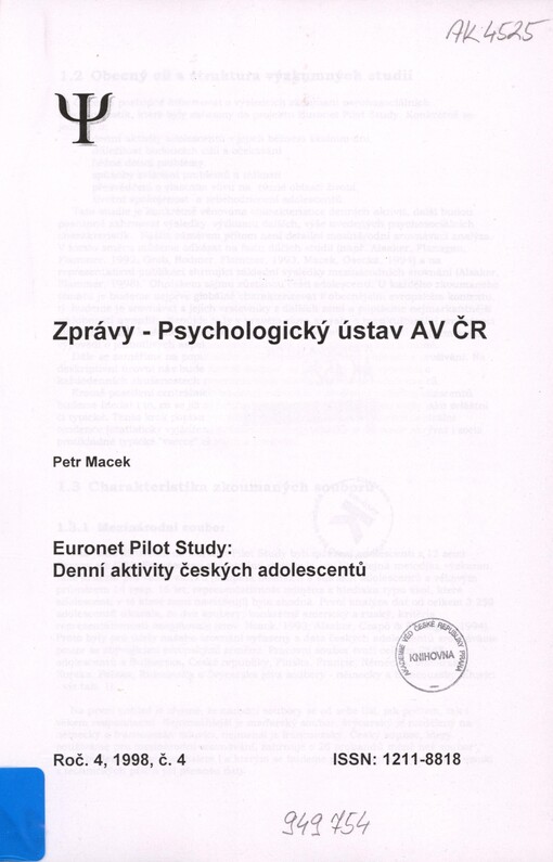 Euronet pilot study: Denní aktivity českých adolescentů