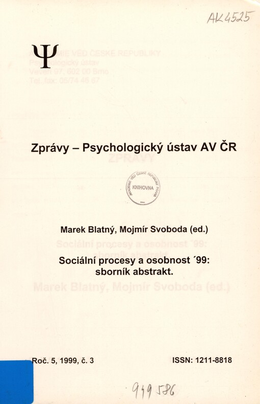Sociální procesy a osobnost '99: sborník abstrakt