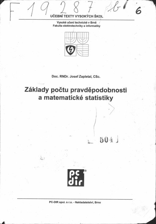 Základy počtu pravděpodobnosti a matematické statistiky