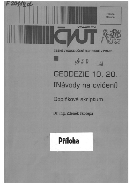 Geodezie 10, 20: návody na cvičení : doplňkové skriptum