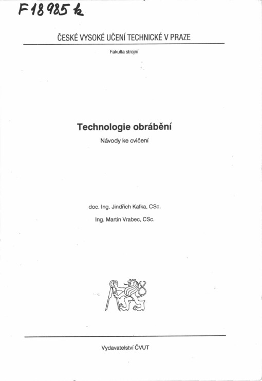 Technologie obrábění :návody ke cvičení