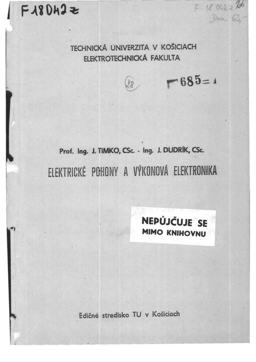 
  Elektrické pohony a výkonová elektronika
  