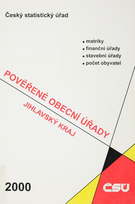 Pověřené obecní úřady: [matriky, finanční úřady, stavební úřady, počet obyvatel]. Jihlavský kraj
