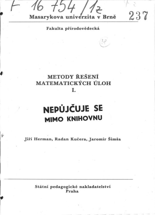 Metody řešení matematických úloh. 1