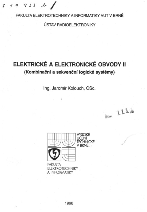 Elektrické a elektronické obvody II :(kombinační a sekvenční logické systémy)