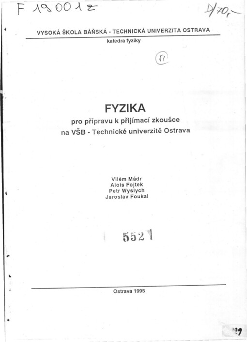 Fyzika: pro přípravu k přijímací zkoušce na VŠB - Technické univerzitě Ostrava