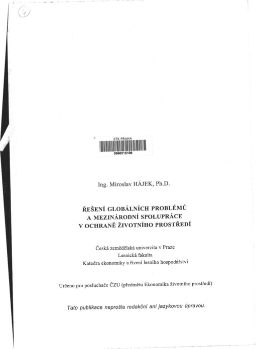 Řešení globálních problémů a mezinárodní spolupráce v ochraně životního prostředí
