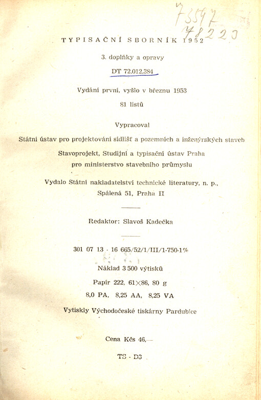 Typisační sborník 1952 : 3. doplňky a opravy