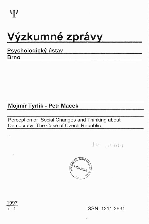 Perception of social changes and thinking about democracy: the case of Czech Republic