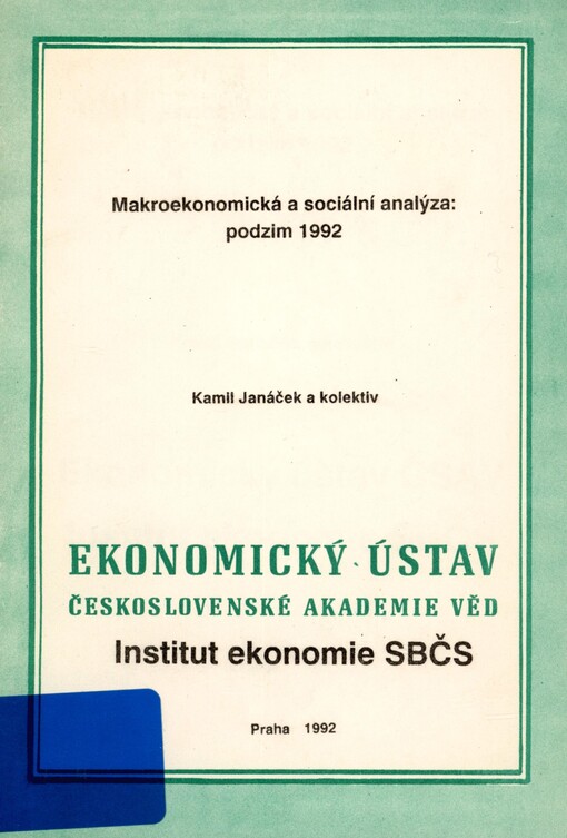 Makroekonomická a sociální analýza: podzim 1992