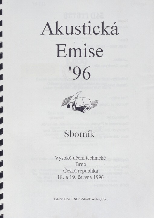 Akustická emise '96: Brno, Česká republika, 18. a 19. června 1996 : sborník