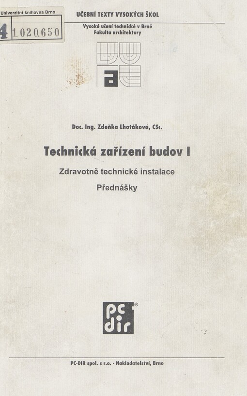 Technická zařízení budov I: zdravotně technické instalace : přednášky