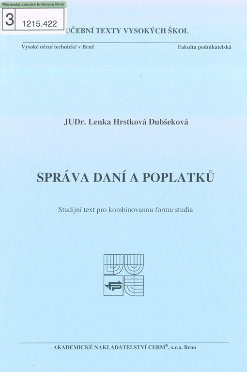 Správa daní a poplatků: studijní text pro kombinovanou formu studia