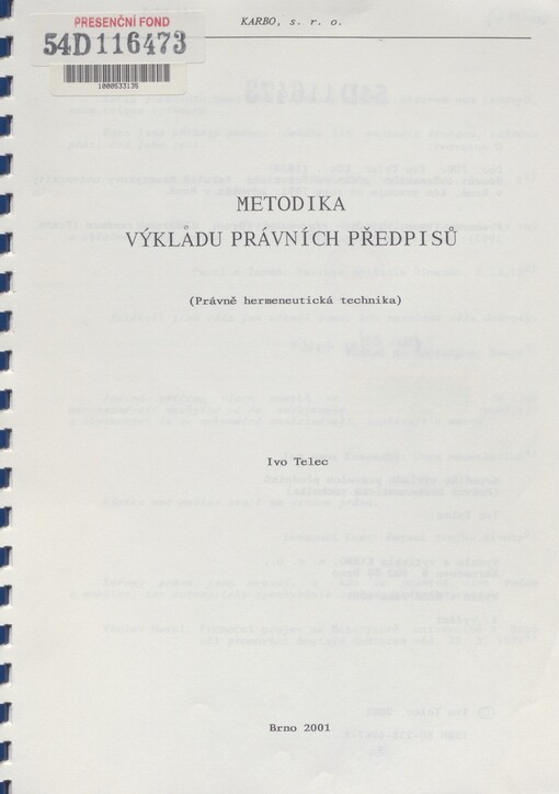 Metodika výkladu právních předpisů: (právně hermeneutická technika)