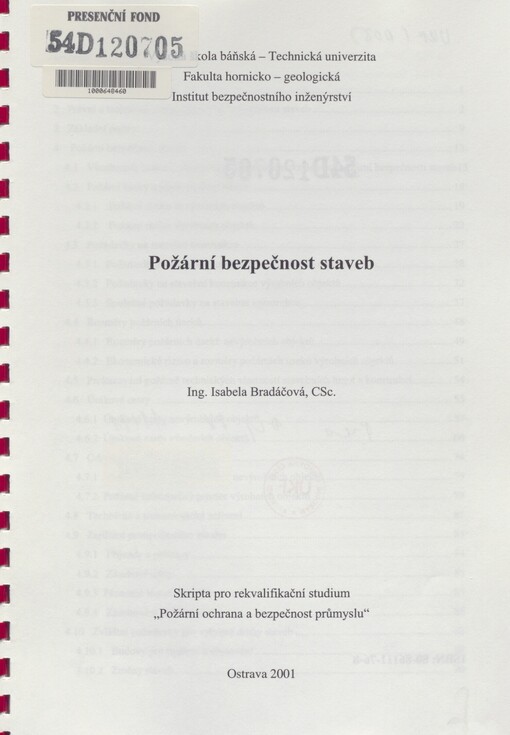 Požární bezpečnost staveb: skripta pro rekvalifikační studium 