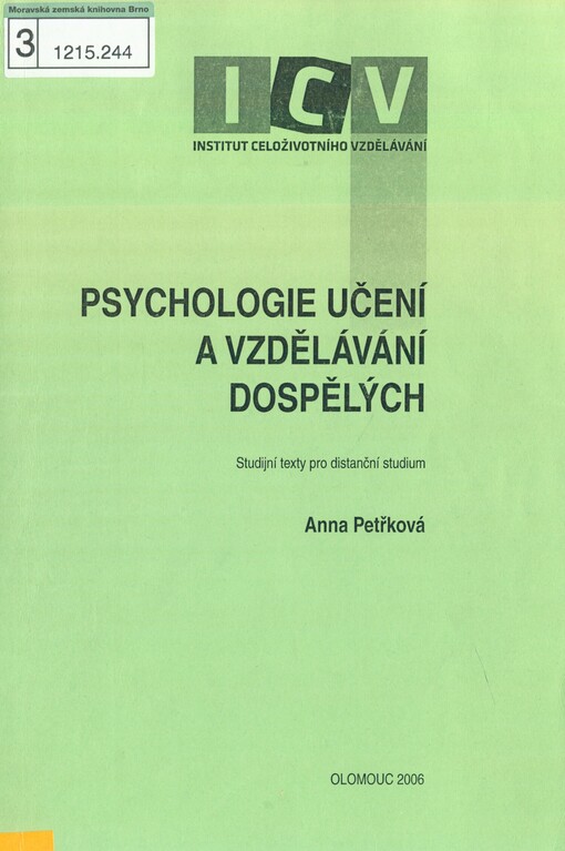 Psychologie učení a vzdělávání dospělých: studijní text pro distanční studium