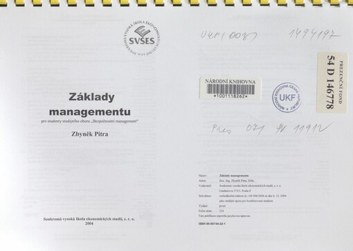Základy managementu: pro studenty studijního oboru 