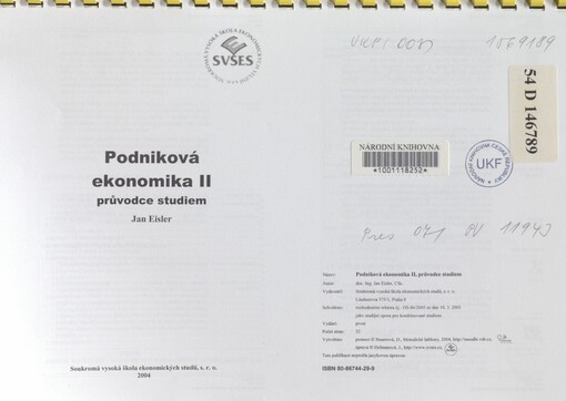 Podniková ekonomika II: průvodce studiem