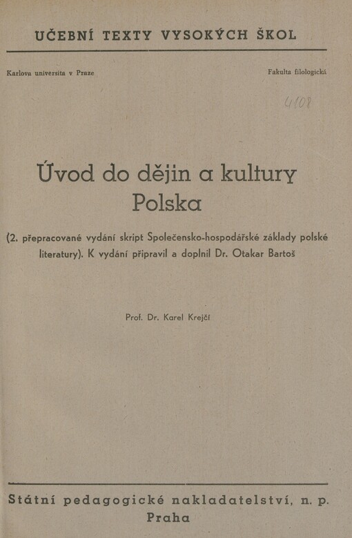 Úvod do dějin a kultury Polska: 2. přepracované vydání skript Společensko-hospodářské základy polské literatury