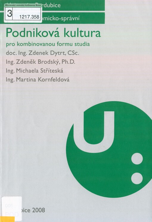 Podniková kultura: pro kombinovanou formu studia