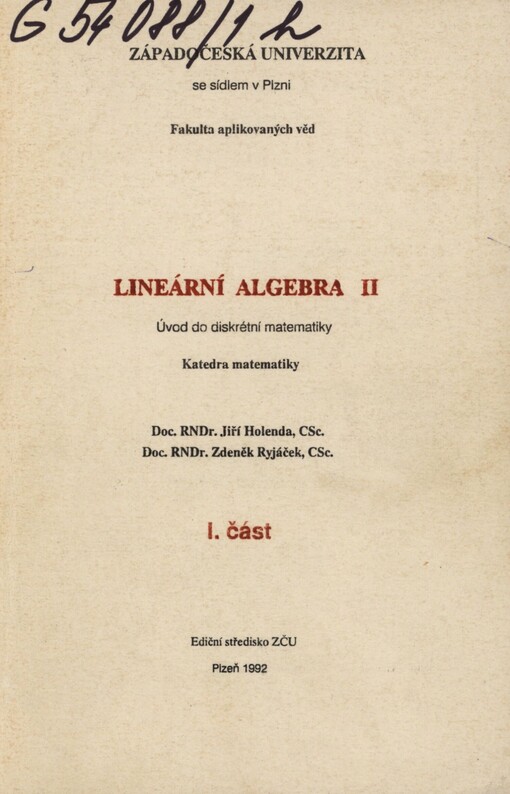 Lineární algebra II: úvod do diskrétní matematiky