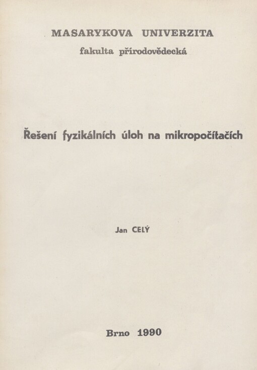 Řešení fyzikálních úloh na mikropočítačích I