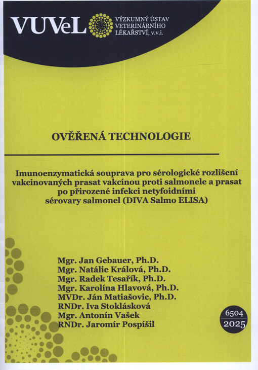 Imunoenzymatická souprava pro sérologické rozlišení vakcinovaných prasat vakcínou proti salmonele a prasat po přirozené infekci netyfoidními sérovary salmonel (DIVA Salmo ELISA)