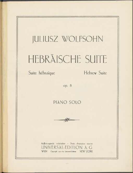 Hebräische Suite: op. 8 ; Piano solo
